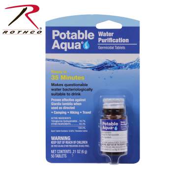 Water Purification Tablets, water purifier, purification tablets, water purifying tablets, emergency water, survival, prepper, bug out bag, emergency supplies, prepper gear, survivalist, water tablets, Potable Aqua Water Purification Tablets